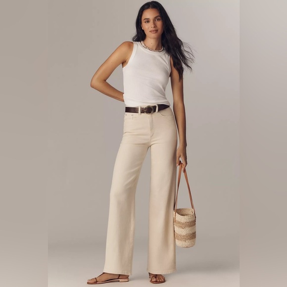 DL1961 Cream cargo wide leg high rise denim jeans 26 Pants sustainable utility - Picture 1 of 9